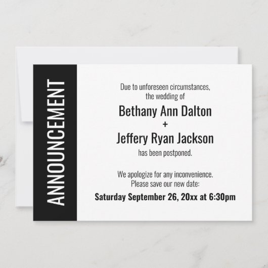 kühne vertagte Hochzeitsankündigung Einladung (Vorderseite)