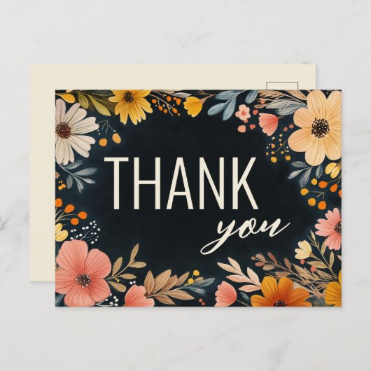 Kühne Wasserfarbe Florals Custom DANKE Postkarte (Vorne/Hinten)