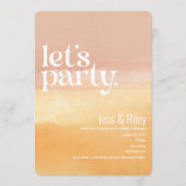 Kühne Wasserfarbe Let's Party Hochzeit Einladung (Vorderseite)