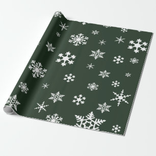 kühne weiße Schneeflocken auf dunklem Evergreen, U Geschenkpapier