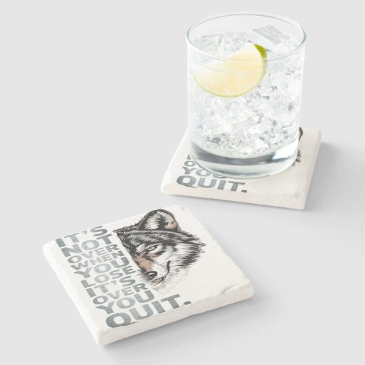 Kühne Wolf Motivierend Design: Beharrlichkeit Steinuntersetzer (Seitenansicht)