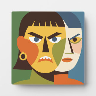 Kühne wütende Split-Face-Frau Fotoplatte