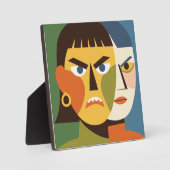 Kühne wütende Split-Face-Frau Fotoplatte (Vorderseite)