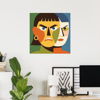 Kühne wütende Split-Face-Frau Poster