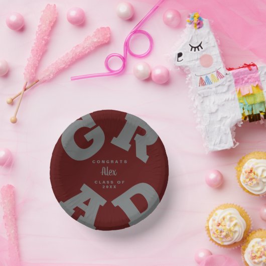 Kühner Abschluss Grau auf Dark Maroon Pappteller (Party)