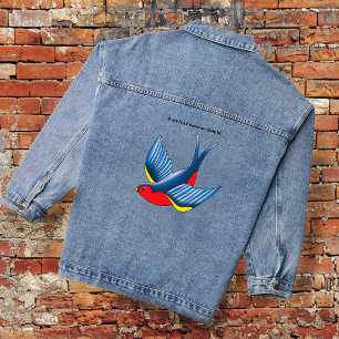 Kühner blauer traditioneller Schwalben-Tätowiersti Jeansjacke