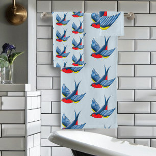 Kühner blauer traditioneller Schwalben-Tätowierung Badhandtuch Set