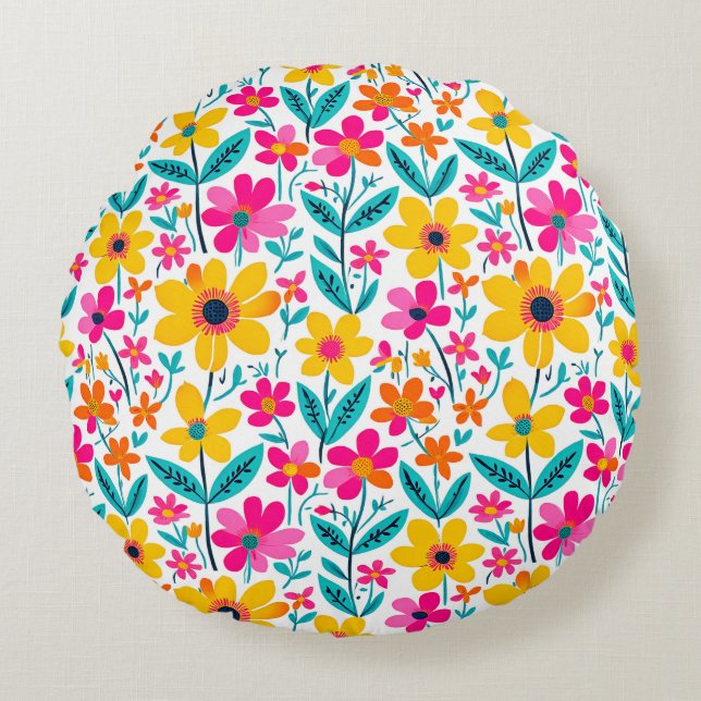 Kühner Blumenausdruck  Rundes Kissen (Vorderseite)