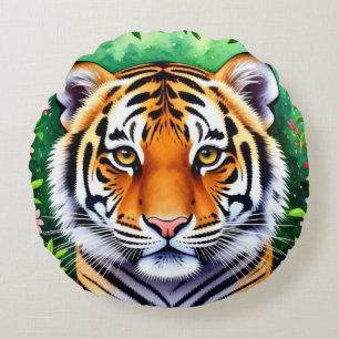 Kühner Botanischer Tigerjunge Rundes Kissen