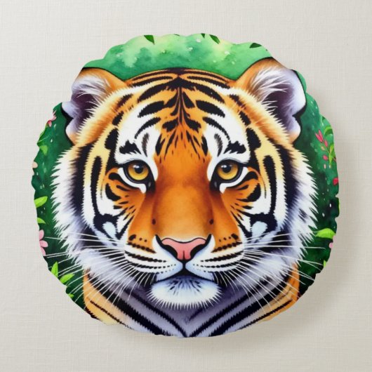 Kühner Botanischer Tigerjunge Rundes Kissen (Vorderseite)