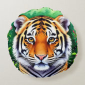 Kühner Botanischer Tigerjunge Rundes Kissen (Rückseite)
