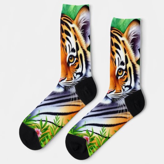 Kühner Botanischer Tigerjunge Socken (Linkes Detail)
