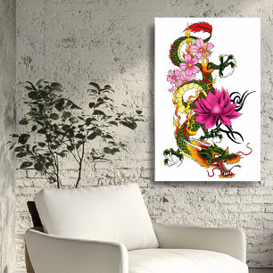 Kühner Grüner Chinesischer Drache Lotus Türkis Tat Poster