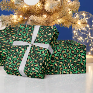 Kühner grüner Leopardenprint Glamouröses Tiermus Geschenkpapier