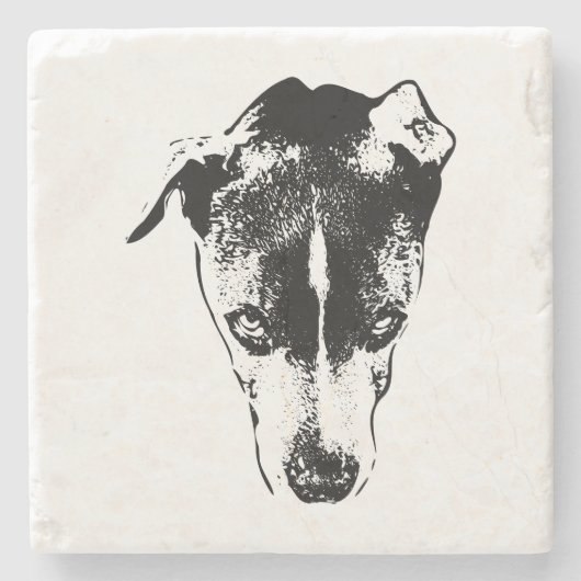 Kühner Hund Blick Schwarz-Weiß-Untersetzer Steinuntersetzer (Vorderseite)