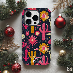Kühner Kaktus und Blumenmuster mit Namenszitat Case-Mate iPhone 14 Pro Hülle