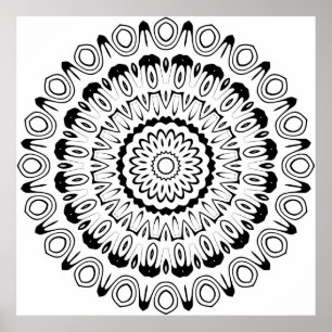 Kühner Kontrast-Ring-Mandala mit Blütenblatt-Schic Poster