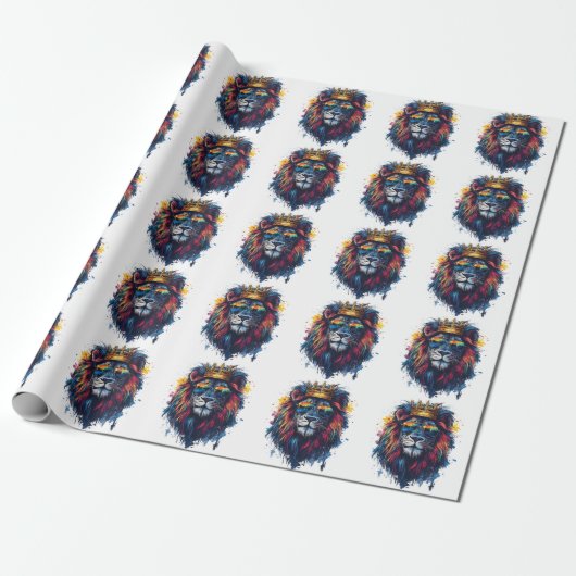 Kühner Löwenkopf mit Sonnenbrille und Krone Geschenkpapier (Ungerollt)