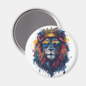 Kühner Löwenkopf mit Sonnenbrille und Krone Magnet (Vorderseite/Rückseite)