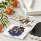 Kühner Löwenkopf mit Sonnenbrille und Krone Schlüsselanhänger (Vorderseite rechts)