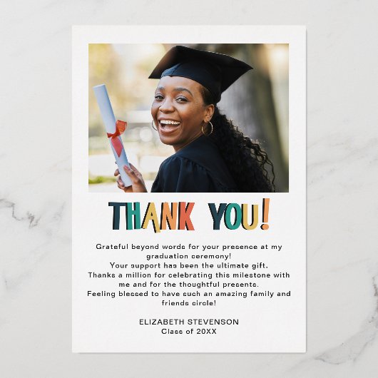 Kühner moderner Abschluss Dankeschön Karte (Rückseite)