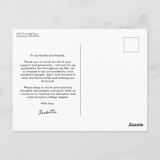 Kühner moderner Schwarz-weißer Abschluss vielen Da Postkarte (Rückseite)