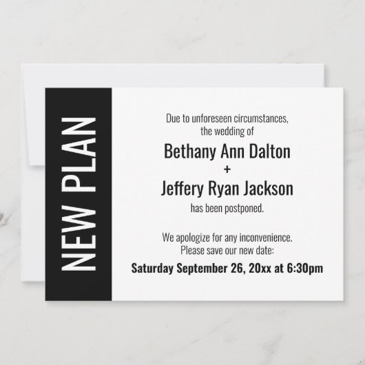 kühner neuer Plan, vertagte Hochzeitsankündigung Einladung (Vorderseite)