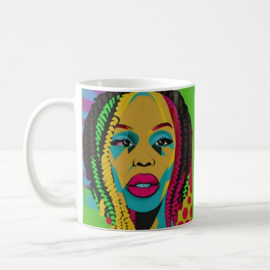 Kühner Pop Art-African American Woman mit Locs Kaffeetasse (Links)