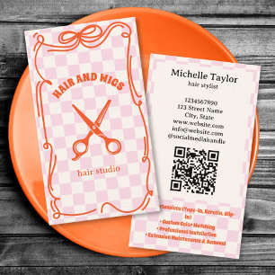 Kühner Retro-Friseur Whimsical Doodle Pink Rot Visitenkarte