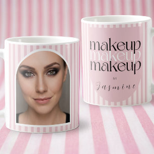 Kühner Retro-Makeup-Artist Pink-Weiße Foto-Streife Kaffeetasse