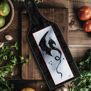 Kühner schwarzer Stammesdrache Rot Blaue Blumen Schneidebrett