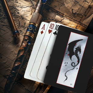 Kühner schwarzer Stammesdrache Rot Blaue Blumen Spielkarten