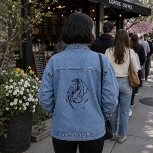Kühner Stammesdrache Schwarze Linien Kunst Fantasy Jeansjacke