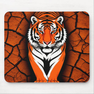 Kühner Tiger auf gesprungener Erde im Hintergrund Mousepad