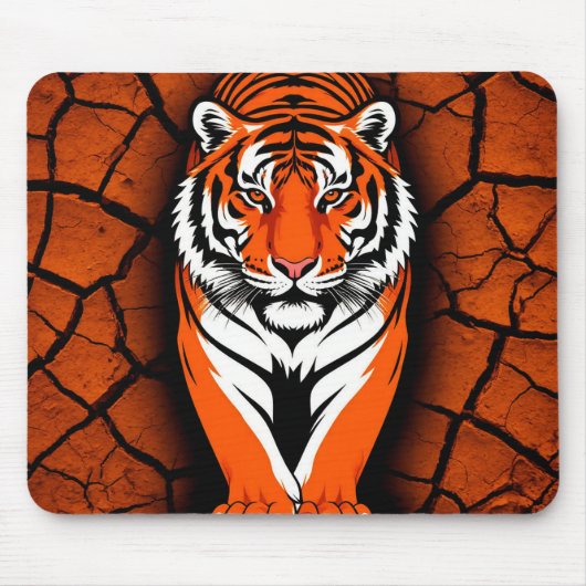 Kühner Tiger auf gesprungener Erde im Hintergrund Mousepad (Vorne)