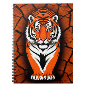 Kühner Tiger auf gesprungener Erde im Hintergrund Notizblock