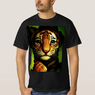 Kühner Tigerjunges im Dschungelblatt Herren T-Sh T-Shirt