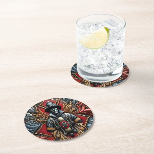 Kühner Tribut an mutige Feuerwehrleute Runder Pappuntersetzer (Vor Ort)