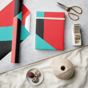 Kühnes abstraktes Design in Türkis, Rot, Schwarz u Geschenkpapier