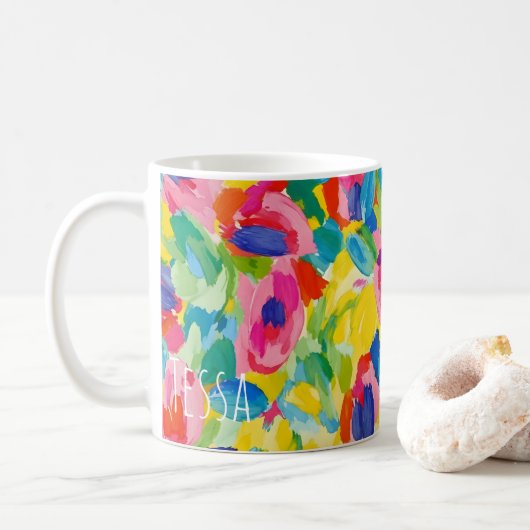 Kühnes abstraktes Pinselstrichmuster Kaffeetasse (Mit Donut)