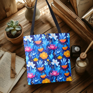 Kühnes blaues Blumenmuster – Spielerei botanischer Tasche