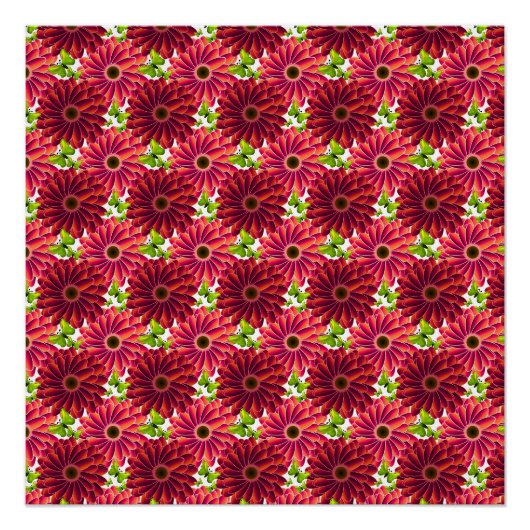 Kühnes Blumenmuster mit Schmetterlingen | Lebendig Poster (Vorderseite)