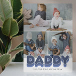 kühnes Daddy Family Moments Foto Fotoplatte<br><div class="desc">Moderne Foto-Plakette mit 3 Familienbildern,  die Sie durch Ihren eigenen ersetzen können,  der Titel "DADDY" in einem fett blauen Schriftart und die Kindernamen.</div>