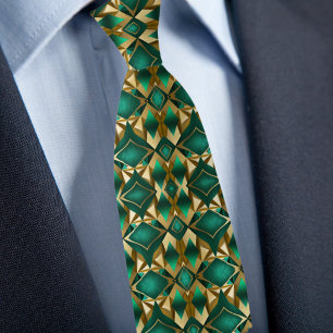Kühnes Diamantmuster in Gold und Smaragd Krawatte
