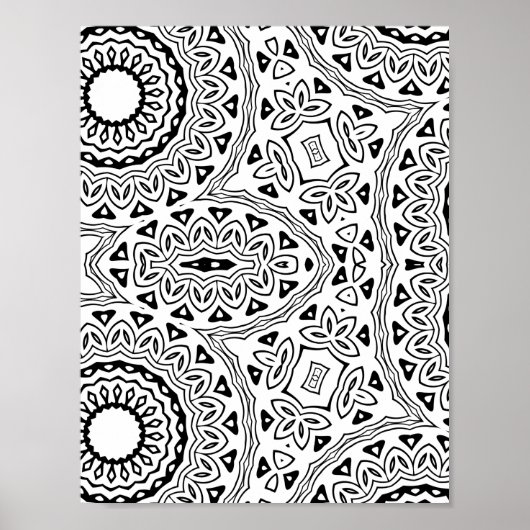 Kühnes florales Mandala-Muster Malvorlagen-Design Poster (Vorne)