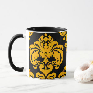 Kühnes Gelb & Schwarzes Elegantes Chic Damastmuste Tasse