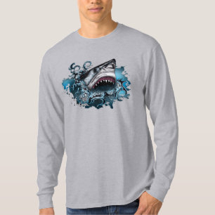 Kühnes Hai-Ozean-Splash-Bold-Abenteuer-Kunstwerk T-Shirt