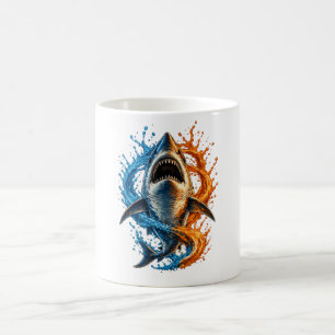 Kühnes Hai-Splash-Design – Blau & Orange Ozean P Kaffeetasse