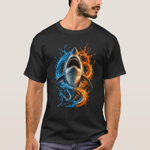 Kühnes Hai-Splash-Design – Blau & Orange Ozean P T-Shirt