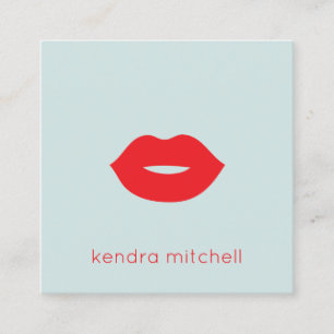 Kühnes Minimalistisches Rotes Lippen Logo Makeup A Quadratische Visitenkarte